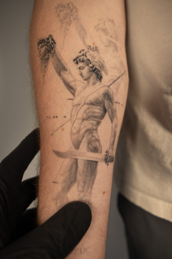 2+ years healed tattoo - Perseus Tattoo - Forearm - Vytautas Tattoo