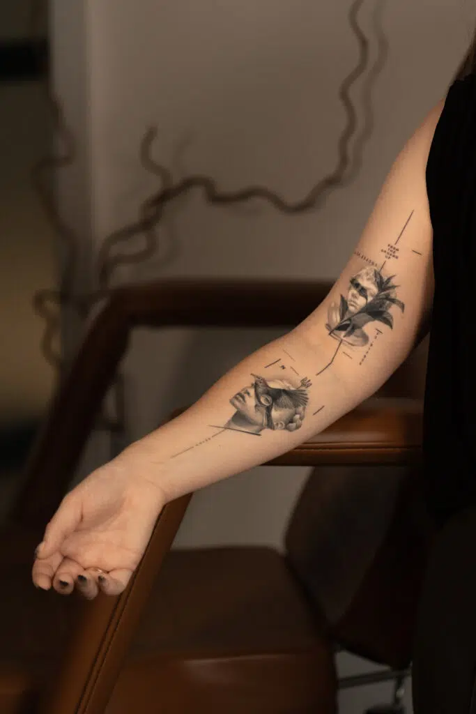 1 year 10 months healed tattoo - Layered Forearm Composition - Upper arm - Vytautas Tattoo