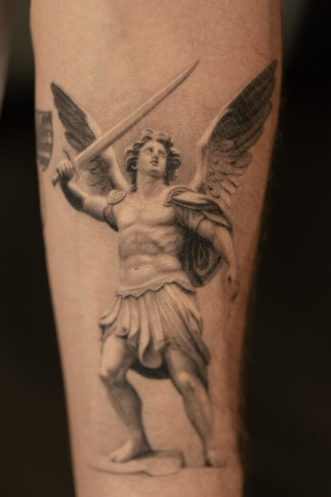 2+ years healed tattoo - Classical Archangel Tattoo - Inner forearm - Vytautas Tattoo