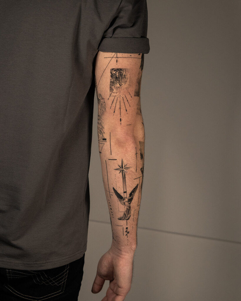 6 months healed tattoo - Surreal Sleeve Composition - Outer forearm - Vytautas Tattoo