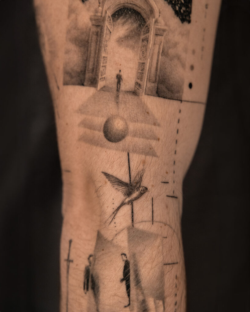 6 months healed tattoo - Surreal Sleeve Composition - Outer forearm - Vytautas Tattoo