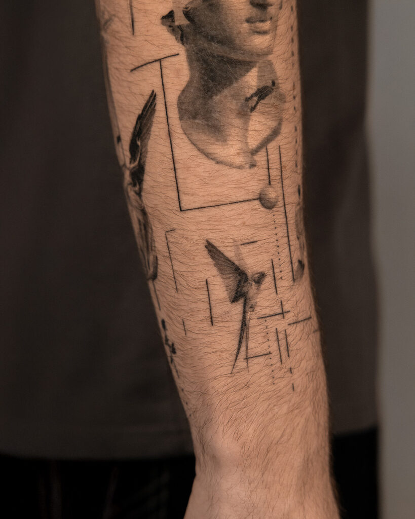 6 months healed tattoo - Surreal Sleeve Composition - Outer forearm - Vytautas Tattoo