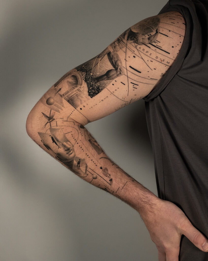 6 months healed tattoo - Surreal Sleeve Composition - Outer forearm - Vytautas Tattoo