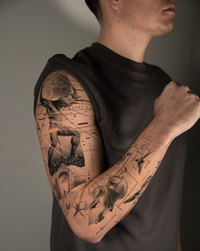6 months healed tattoo - Surreal Sleeve Composition - Outer forearm - Vytautas Tattoo