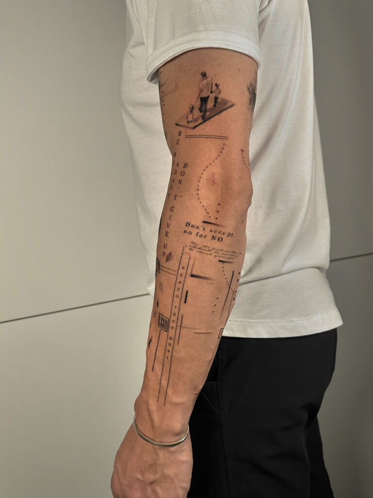 1 month healed tattoo - Conceptual Arm Project - Outer forearm - Vytautas Tattoo
