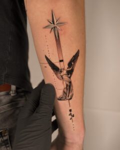 Fresh tattoo - Angel and Star - Outer forearm - Vytautas Tattoo