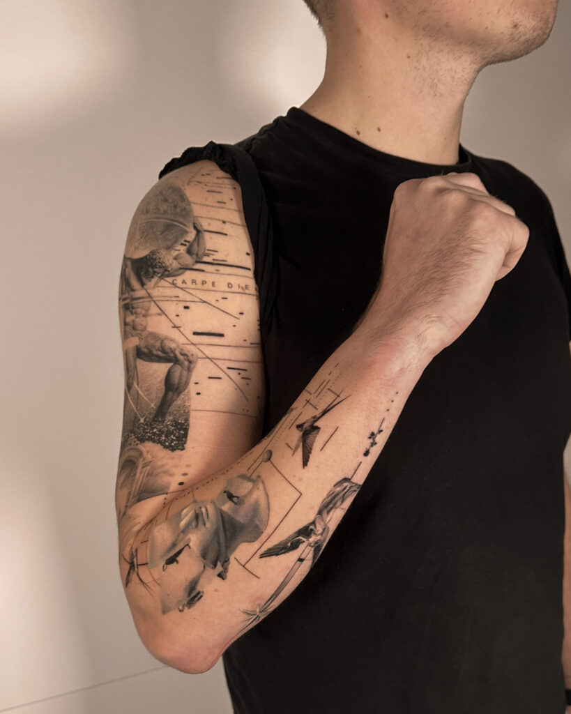 Fresh tattoo - Surreal Sleeve Composition - Outer forearm - Vytautas Tattoo