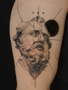 Fresh tattoo - Fragmented Classical Portrait - Upper arm - Vytautas Tattoo