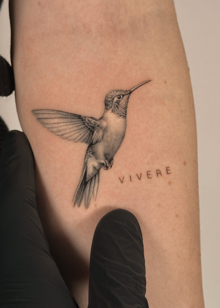 Fresh tattoo - Hummingbird Tattoo - Inner forearm - Vytautas Tattoo