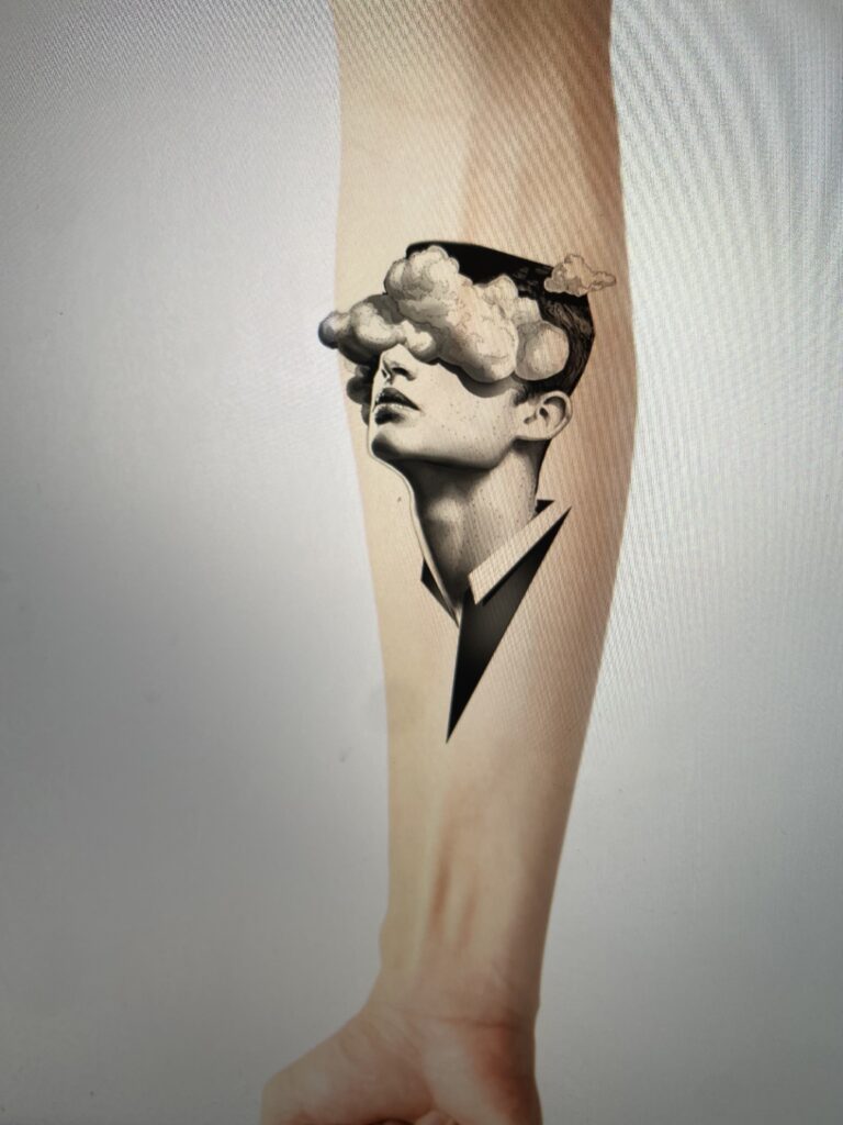 Design mockup tattoo - Surreal Cloud Portrait - Forearm - Vytautas Tattoo