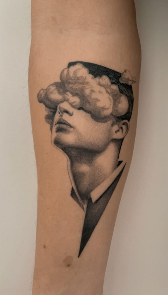 1 month healed tattoo - Surreal Cloud Portrait - Forearm - Vytautas Tattoo