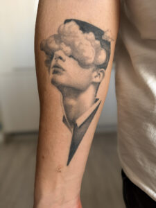 4+ years healed tattoo - Surreal Cloud Portrait - Forearm - Vytautas Tattoo
