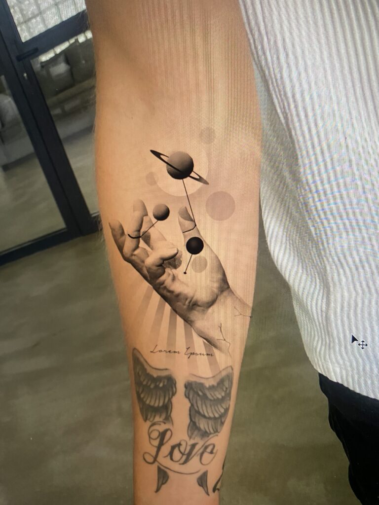 Design mockup tattoo - Cosmic Hand Tattoo - Forearm - Vytautas Tattoo
