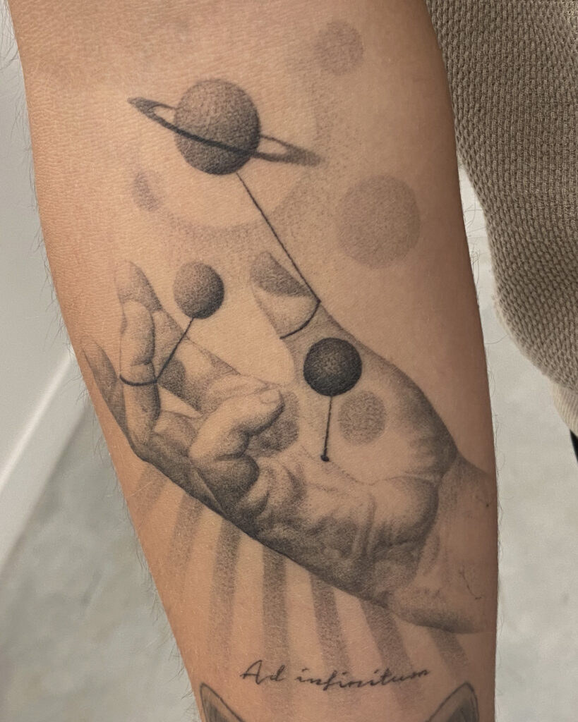 2 months healed tattoo - Cosmic Hand Tattoo - Forearm - Vytautas Tattoo