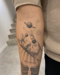2 months healed tattoo - Cosmic Hand Tattoo - Forearm - Vytautas Tattoo