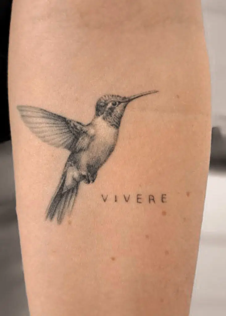 6 months healed tattoo - Hummingbird Tattoo - Inner forearm - Vytautas Tattoo