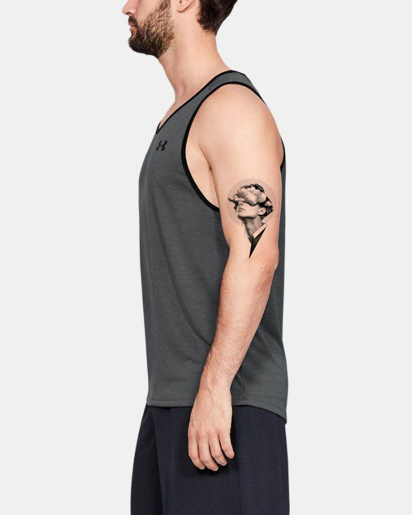 Design mockup tattoo - Portrait with Clouds - Upper arm - Vytautas Tattoo
